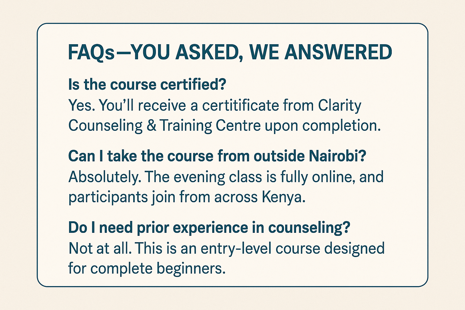Basic Counseling Course FAQs